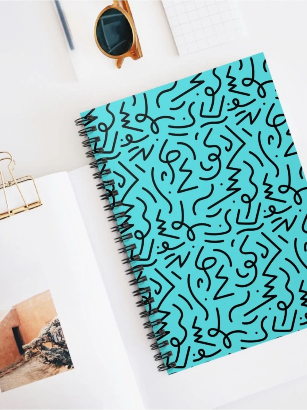 BRAND NEW: Abstract Squiggle Notebook in Teal & Black | Spiral Ruled Journal